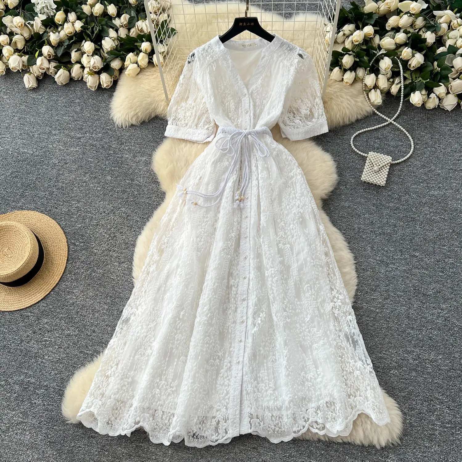 Long Dress Women Dresses Embroidery A Line Vestidos Lace Up High Waist V Neck Short Sleeve Elegant Y2k White Summer Wedding
Long Dress Women Dresses Embroidery A Line Vestidos Lace Up High Waist V Neck Short Sleeve Elegant Y2k White Summer Wedding