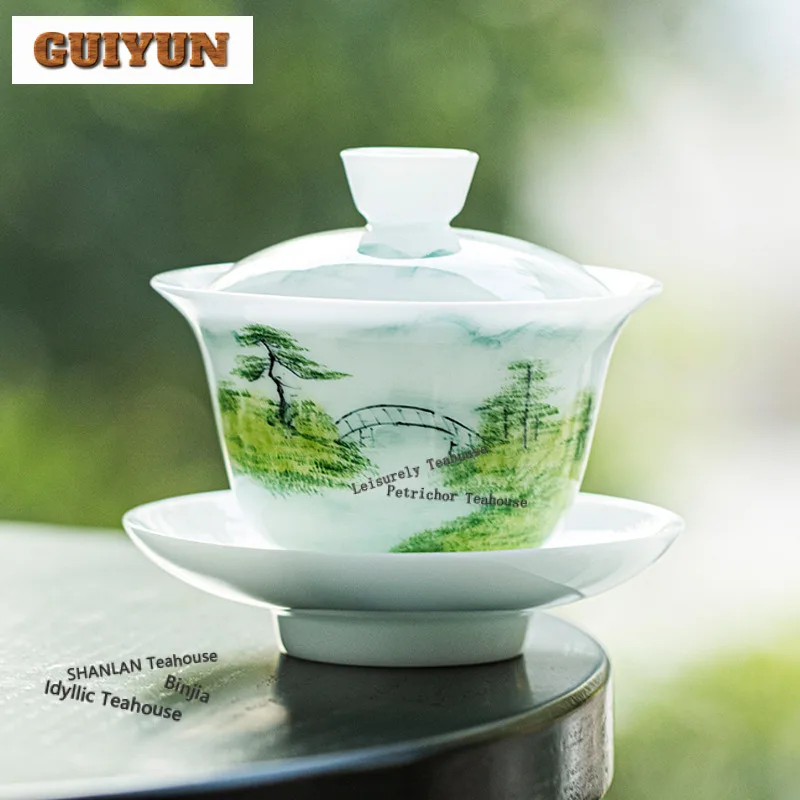 120ml Hand-painted Cloud Bridge Pine Shadow Gaiwan Zen Tea Tureen Tea Bowl With Lid Kit Tea Making Cover Bowl Tea Services Craft
120ml Hand-painted Cloud Bridge Pine Shadow Gaiwan Zen Tea Tureen Tea Bowl With Lid Kit Tea Making Cover Bowl Tea Services Craft