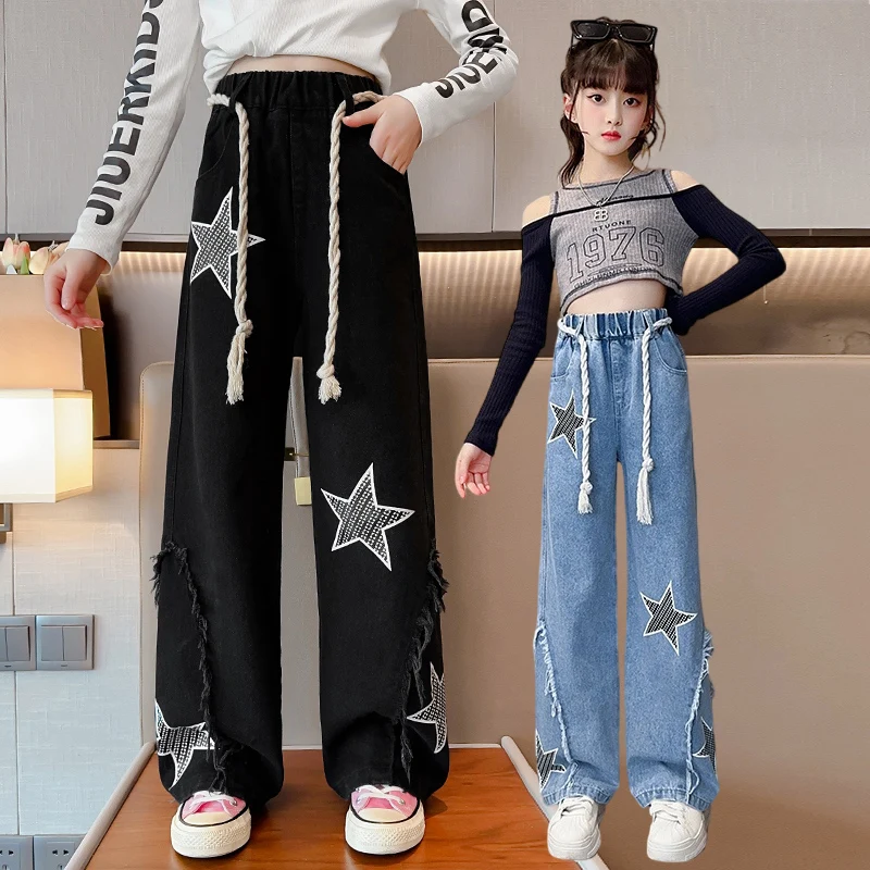 Hot Sale Child Black Blue Jeans with Stars For Tween Girls Fashion Street y2k Star Denim Pants Kids Drawstring Jeans Trousers
Hot Sale Child Black Blue Jeans with Stars For Tween Girls Fashion Street y2k Star Denim Pants Kids Drawstring Jeans Trousers