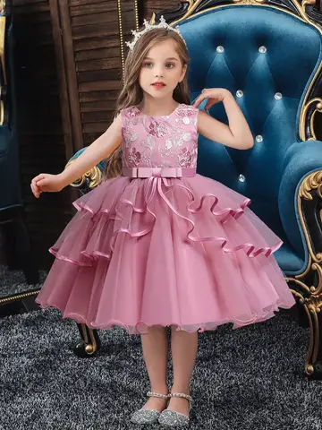 Fashion Prom Flower Girl Dresses Summer Kids Dresses for Girls Lace Sleeveless Children Girls Party Dress 2-10 Years