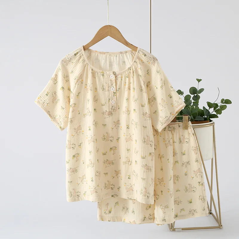 Short Sleeved Shorts O Neck Artistic Style Pjamas for Women Spring and Summer Thin Fresh and Sweet Cotton Pjamas for Women
Short Sleeved Shorts O Neck Artistic Style Pjamas for Women Spring and Summer Thin Fresh and Sweet Cotton Pjamas for Women