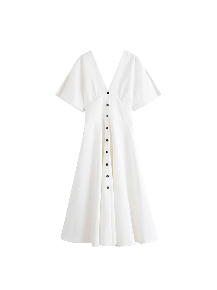 2025 Women Summer MIDI Shirts Dress Fashion Solid V-Neck Buttons Split Short Sleeve Female Elegant Street Dresses Clothing
2025 Women Summer MIDI Shirts Dress Fashion Solid V-Neck Buttons Split Short Sleeve Female Elegant Street Dresses Clothing