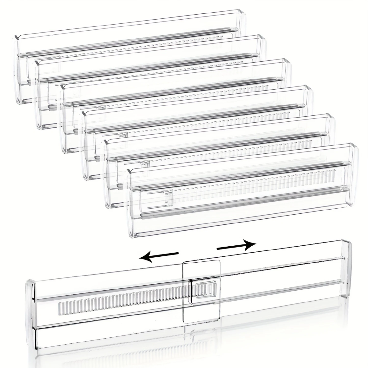 6pcs Clear Expandable Drawer Dividers with Foam Pad - Securely Lock in Place for Organized Cabinet and Drawer - Perfect for Hou
6pcs Clear Expandable Drawer Dividers with Foam Pad - Securely Lock in Place for Organized Cabinet and Drawer - Perfect for Hou