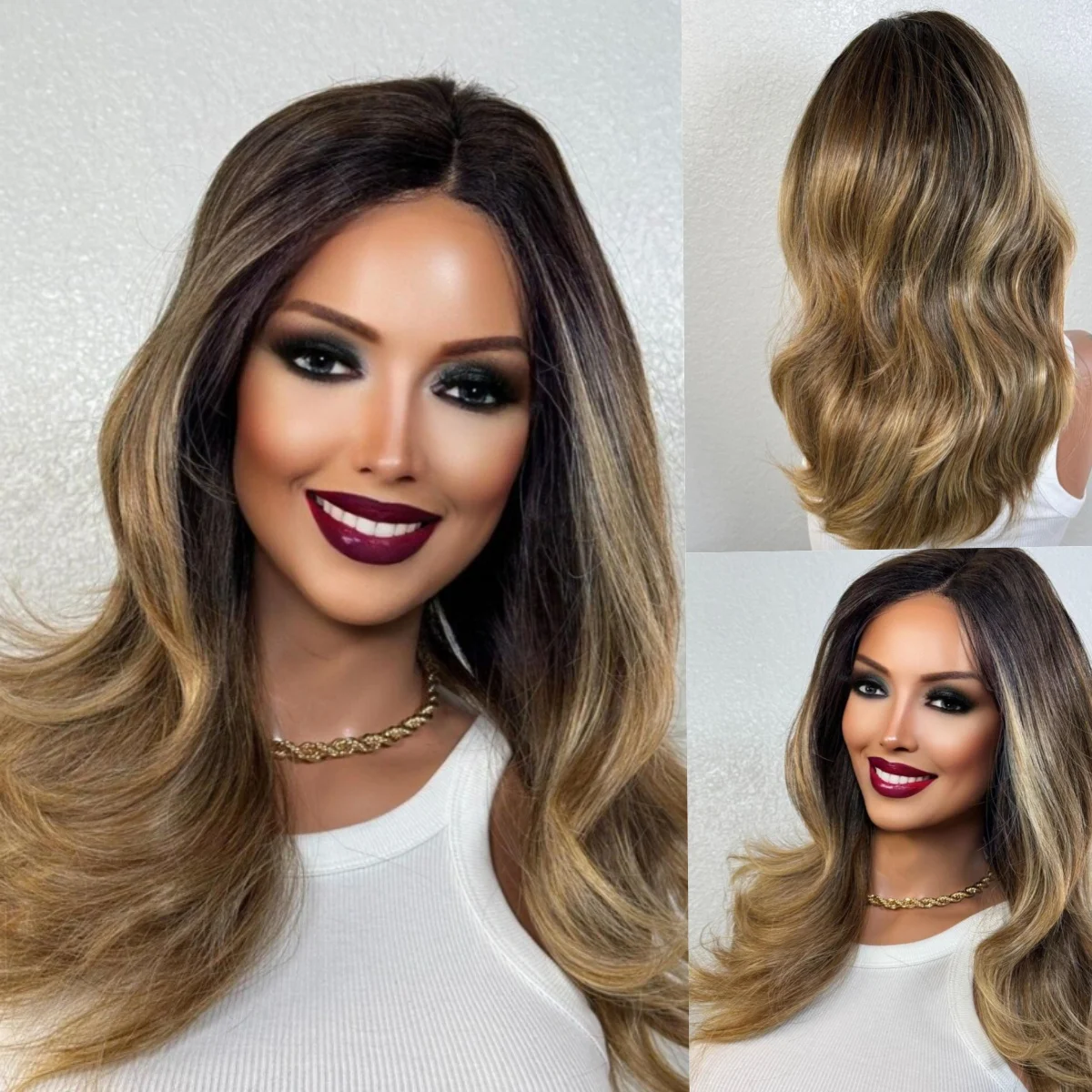 Выделите Ombre Темно-коричневый синтетический парик Водяные полоски Кружевные фронтальные парики Предварительно выщипанные натуральные волосы Женский готовый парик
Выделите Ombre Темно-коричневый синтетический парик Водяные полоски Кружевные фронтальные парики Предварительно выщипанные натуральные волосы Женский готовый парик