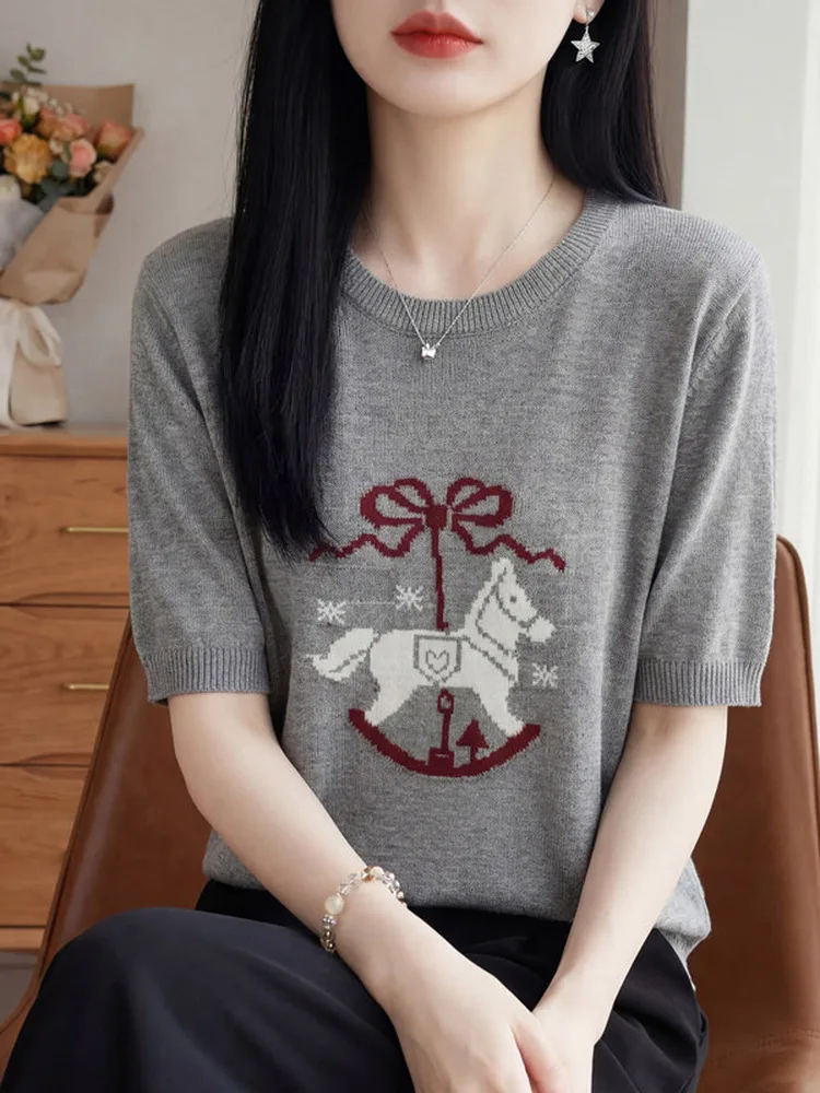 Casual Loose Short Sleeve round Neck Knitted T-Shirt Women's Comfortable Versatile Design Sense Embroidery Breathable
Casual Loose Short Sleeve round Neck Knitted T-Shirt Women's Comfortable Versatile Design Sense Embroidery Breathable