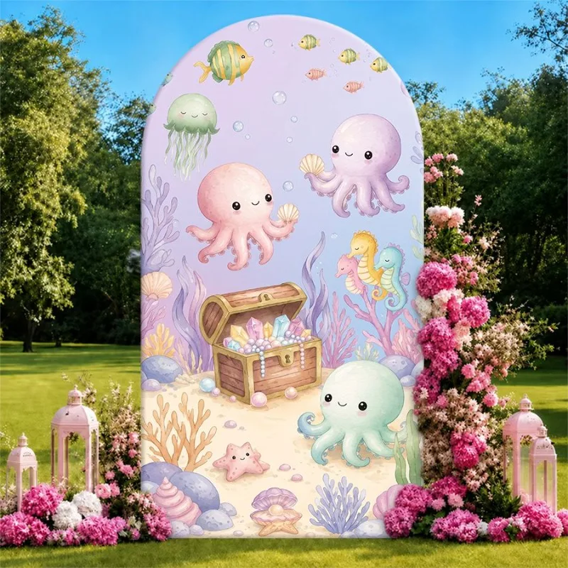 Single Side Arch Backdrop Cover Underwater Adventure Background Cloth for Party Decorations Featuring Cute Octopuses Treasure
Single Side Arch Backdrop Cover Underwater Adventure Background Cloth for Party Decorations Featuring Cute Octopuses Treasure