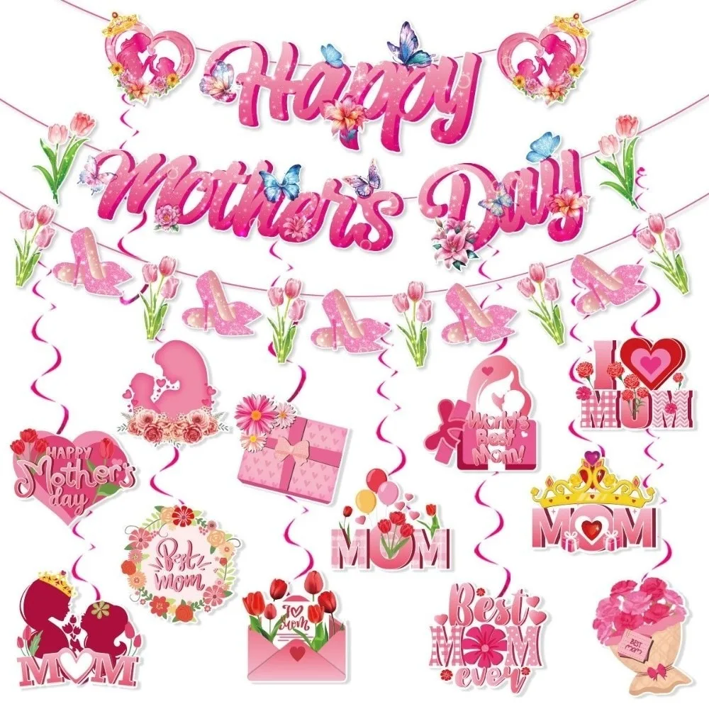 New Happy Mother's Day Banner Decor Pink Paper Holiday Banner Flowers Pattern Wall Decor Hanging Swirls Party DIY Decor
New Happy Mother's Day Banner Decor Pink Paper Holiday Banner Flowers Pattern Wall Decor Hanging Swirls Party DIY Decor