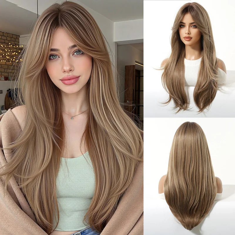 New women's full-head wig with gradient brown synthetic hair, -temperature fiber, high-layered voluminous curls
New women's full-head wig with gradient brown synthetic hair, -temperature fiber, high-layered voluminous curls