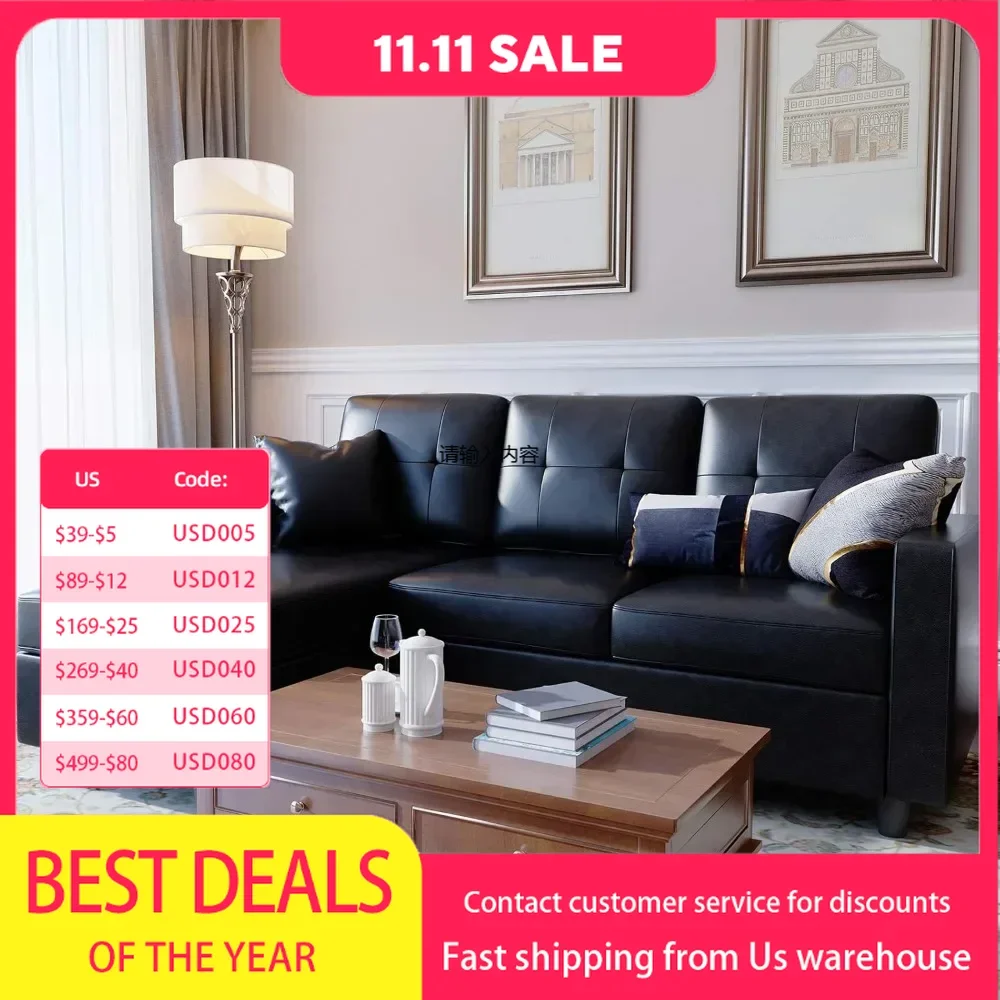 Faux Leather Sectional Sofa Convertible L-Shaped Sofa for Small Spaces, 53"D x 78.5"W x 35"H
Faux Leather Sectional Sofa Convertible L-Shaped Sofa for Small Spaces, 53"D x 78.5"W x 35"H