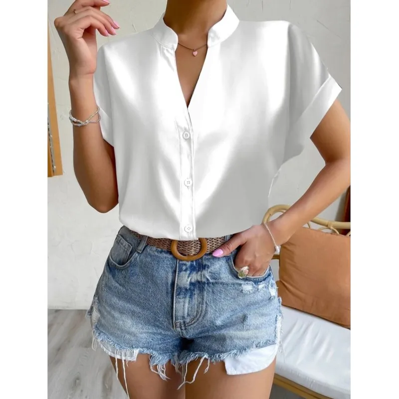 Summer Women's Simple Solid Shirt 2024 Elegant V-neck Satin Short Sleeve Single Breasted Casual Fitting Office Shirt Women's
Summer Women's Simple Solid Shirt 2024 Elegant V-neck Satin Short Sleeve Single Breasted Casual Fitting Office Shirt Women's