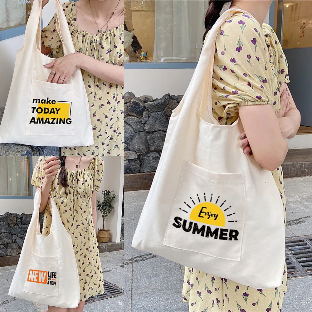 Women's Shopper Shopping Bags Female Canvas Commuter School Vest Bag Cotton Cloth Word Series Grocery Handbags Eco Tote Bag
Women's Shopper Shopping Bags Female Canvas Commuter School Vest Bag Cotton Cloth Word Series Grocery Handbags Eco Tote Bag