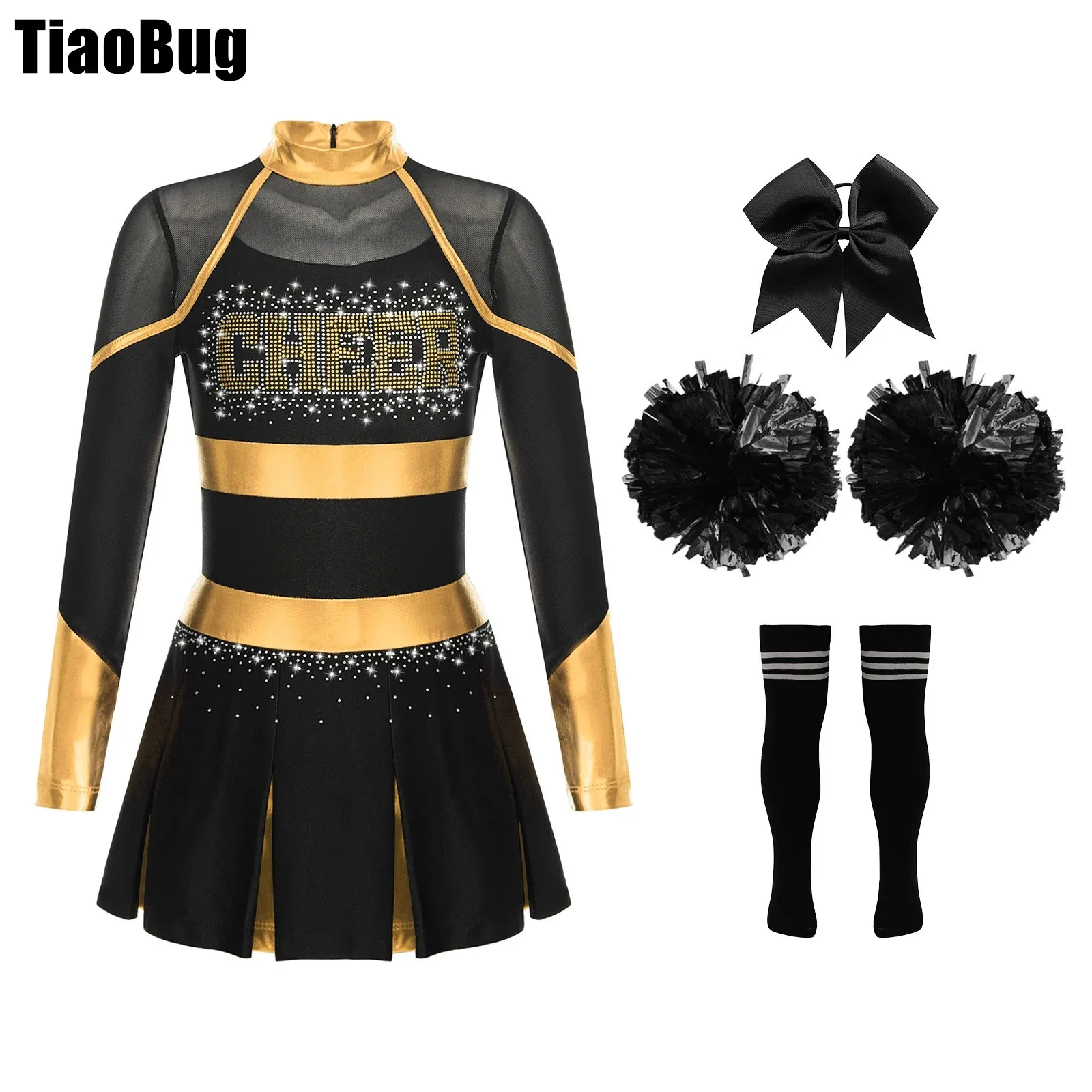 Kids Girls Metallic Cheerleading Dance Set Glittery Rhinestones Letter Contrast Color Patchwork Long Sleeve Pleated Dress
Kids Girls Metallic Cheerleading Dance Set Glittery Rhinestones Letter Contrast Color Patchwork Long Sleeve Pleated Dress