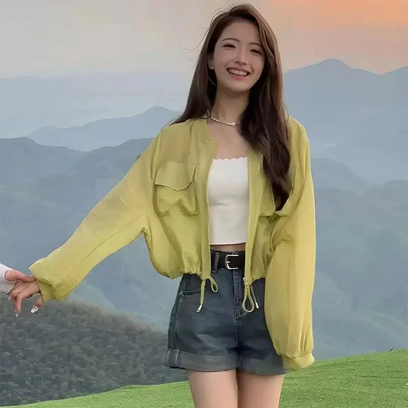 Summer Crop Sun Protection Shirt Women Korean Chic Zipper Casual Thin Coat Female Fashion Loose Stand Collar Lace Up Jackets New
Summer Crop Sun Protection Shirt Women Korean Chic Zipper Casual Thin Coat Female Fashion Loose Stand Collar Lace Up Jackets New