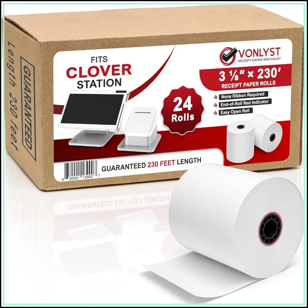 Thermal Receipt Paper Rolls 3 1/8" x 230' (24 Pack) – BPA Free POS Printer Paper for Clover Station & Duo C505
Thermal Receipt Paper Rolls 3 1/8" x 230' (24 Pack) – BPA Free POS Printer Paper for Clover Station & Duo C505