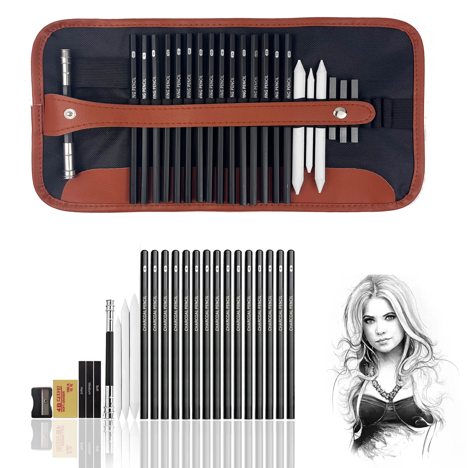 25Pcs Drawing Sketch Art Supplies Kit Graphite Charcoal Pencils Blending Stump Eraser Canvas Pencil Case for Artist Beginner Kid
25Pcs Drawing Sketch Art Supplies Kit Graphite Charcoal Pencils Blending Stump Eraser Canvas Pencil Case for Artist Beginner Kid