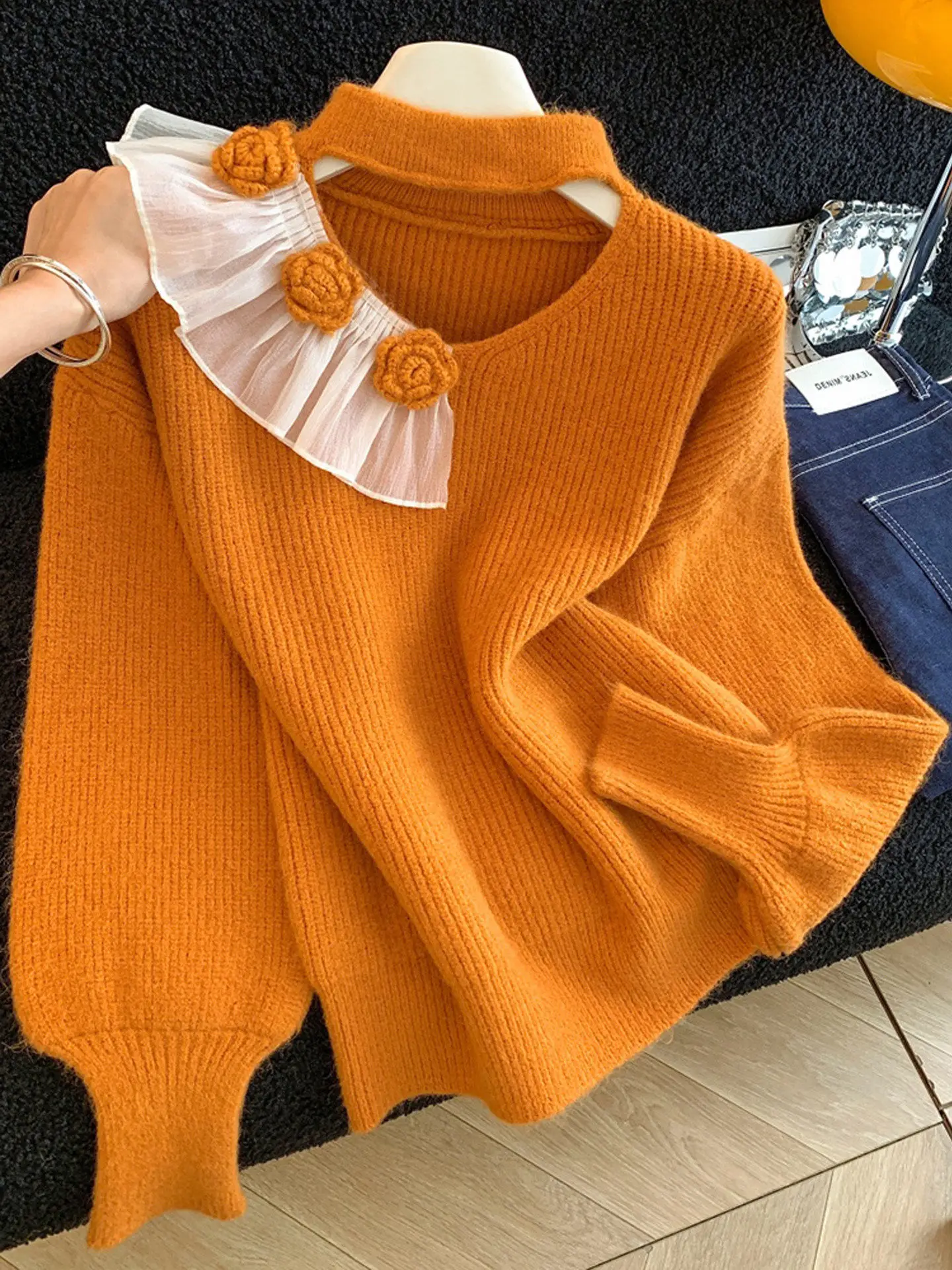 Весенне-осенний новый модный вязаный свитер с 3D цветочным узором, вырезом на шее, рукавами «летучая мышь», свободного кроя, в корейском стиле, женский топ
Весенне-осенний новый модный вязаный свитер с 3D цветочным узором, вырезом на шее, рукавами «летучая мышь», свободного кроя, в корейском стиле, женский топ