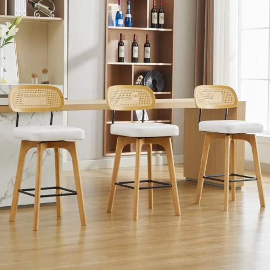 Поворотные барные стулья высотой со спинкой из ротанга и подставкой для ног Кожаные барные стулья Набор из 3 барных стульев высотой сиденья 25,5 дюймов для кухни
Поворотные барные стулья высотой со спинкой из ротанга и подставкой для ног Кожаные барные стулья Набор из 3 барных стульев высотой сиденья 25,5 дюймов для кухни