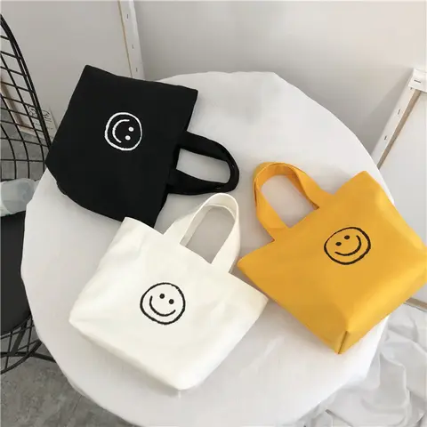 1 Pc Korean Style Smile Face Mini Shopping Bag for Women Fashion Mobile Phone Bag Lady Purse Small Casual Handbag Storage Bags