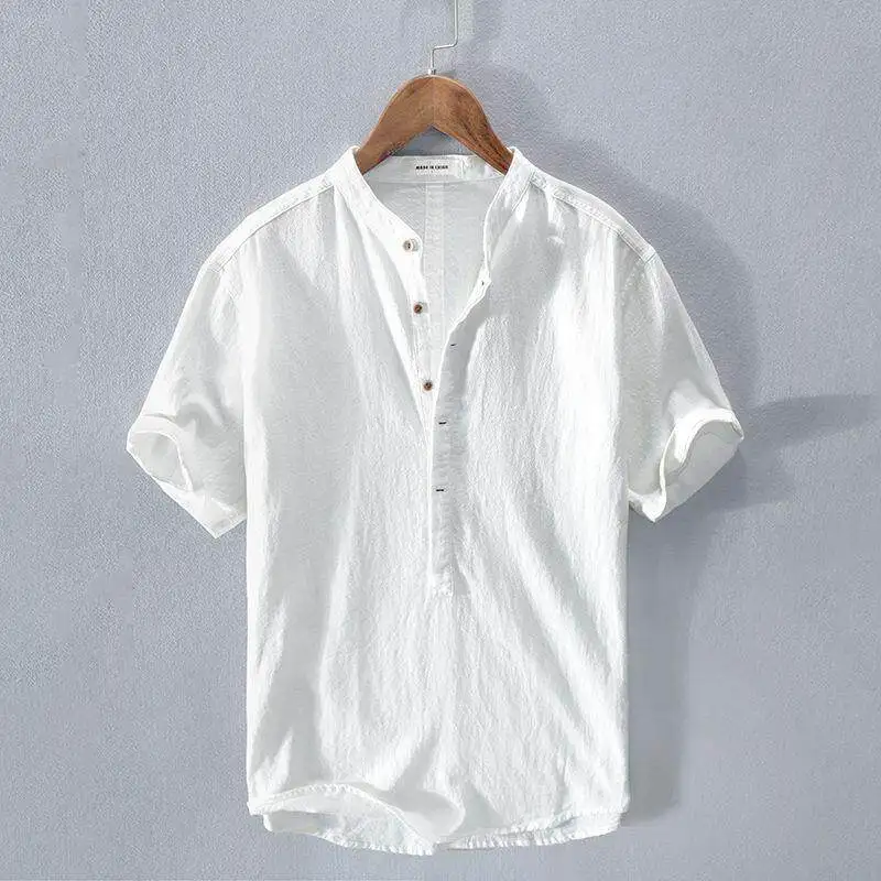 Cotton Linen Short Sleeve T-Shirt Overhead Loose Fit Stand Collar Men's Casual Summer Shirt Artistic Citywalk Inner Wear
Cotton Linen Short Sleeve T-Shirt Overhead Loose Fit Stand Collar Men's Casual Summer Shirt Artistic Citywalk Inner Wear