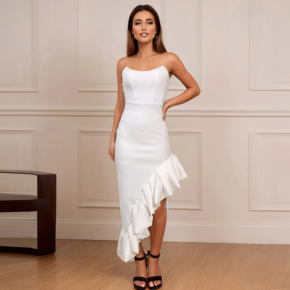 Women Elegant Strapless Bandage Dress Sexy Ruffles Bodycon Clothes Party Evening Midi Dresses
Women Elegant Strapless Bandage Dress Sexy Ruffles Bodycon Clothes Party Evening Midi Dresses