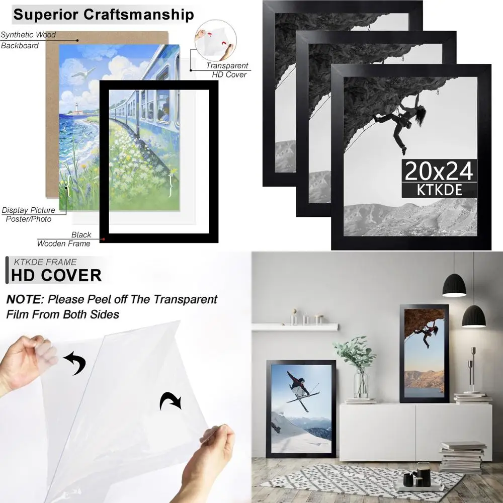 Set of 3 Black Wooden Frames for 20x24 Posters, HD Plexiglass, Wall-Mountable for Portrait or Landscape Art Displays
Set of 3 Black Wooden Frames for 20x24 Posters, HD Plexiglass, Wall-Mountable for Portrait or Landscape Art Displays