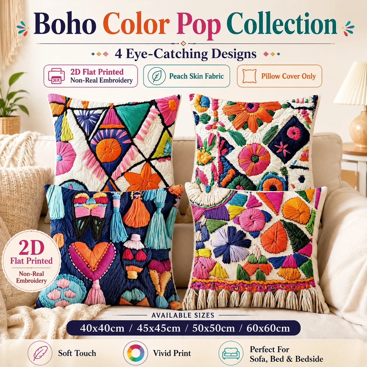 Boho Ethnic Style Cushion Cover 2D Flat Printed Peach Skin Pillowcase Colorful Geometric Decor for Sofa Living Room Bedside
Boho Ethnic Style Cushion Cover 2D Flat Printed Peach Skin Pillowcase Colorful Geometric Decor for Sofa Living Room Bedside
