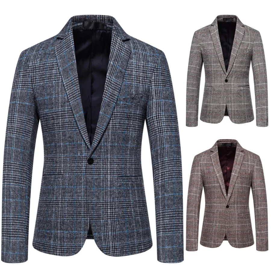 Autumn and winter new men's fashion plaid suit business casual trend suit woolen coat
Autumn and winter new men's fashion plaid suit business casual trend suit woolen coat
