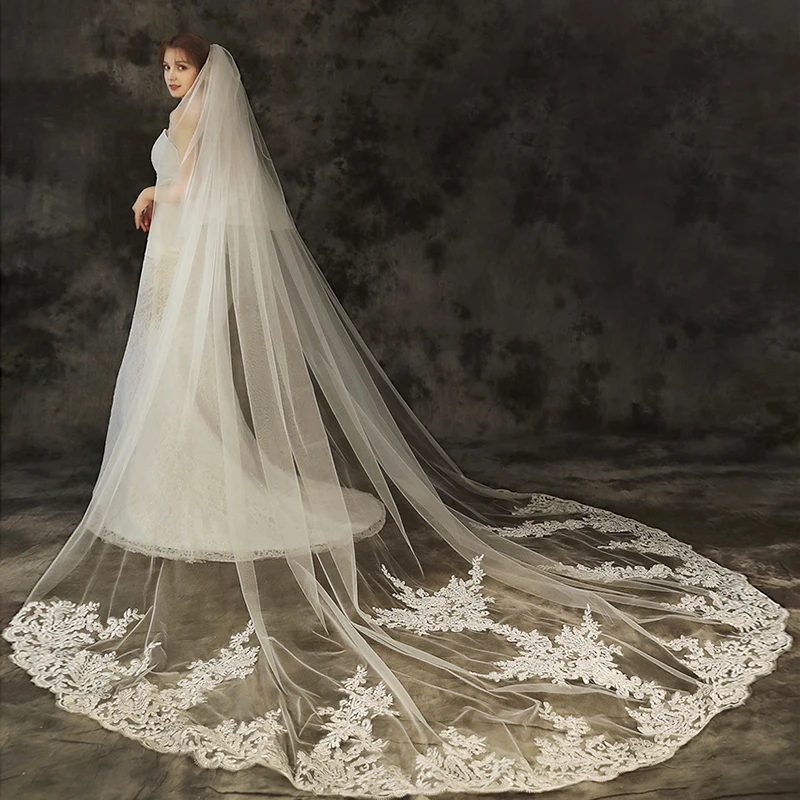 New 3 Meter Long Cathedral Veils Two Layers Appliqued White Ivory Bride Veil Wedding Accessoire Velos De Novia with Comb Yashmak
New 3 Meter Long Cathedral Veils Two Layers Appliqued White Ivory Bride Veil Wedding Accessoire Velos De Novia with Comb Yashmak