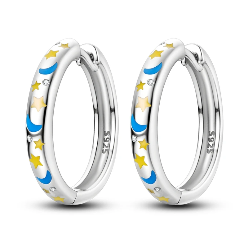 925 Sterling Silver Earrings Women Sparkling Luminous Stars Moon Hoop Earring For Anniversary Wedding Jewelry Gifts
925 Sterling Silver Earrings Women Sparkling Luminous Stars Moon Hoop Earring For Anniversary Wedding Jewelry Gifts