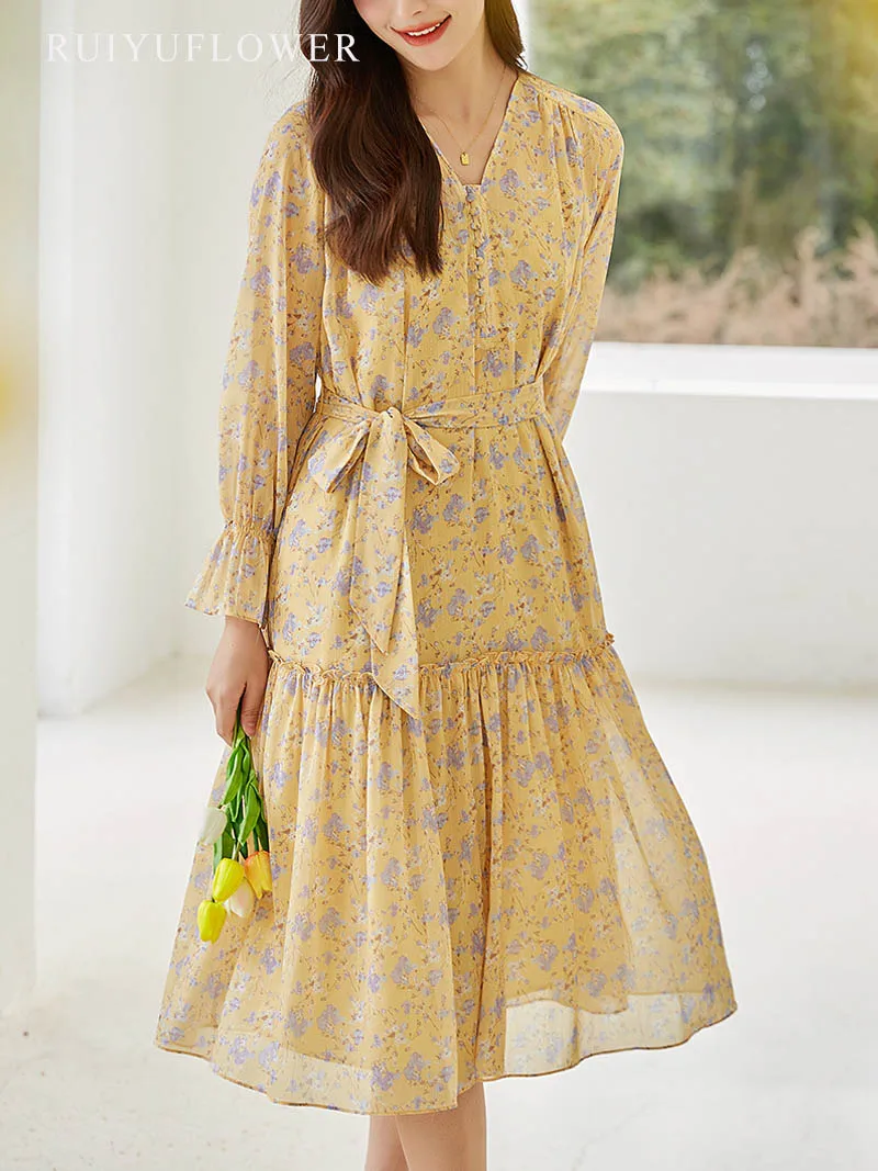 Lady French Retro Print Floral Long Dress Spring Autumn Female Slim Full Sleeve V-Neck Ruffle A-LINE Pleated Skirt Women Clothes
Lady French Retro Print Floral Long Dress Spring Autumn Female Slim Full Sleeve V-Neck Ruffle A-LINE Pleated Skirt Women Clothes