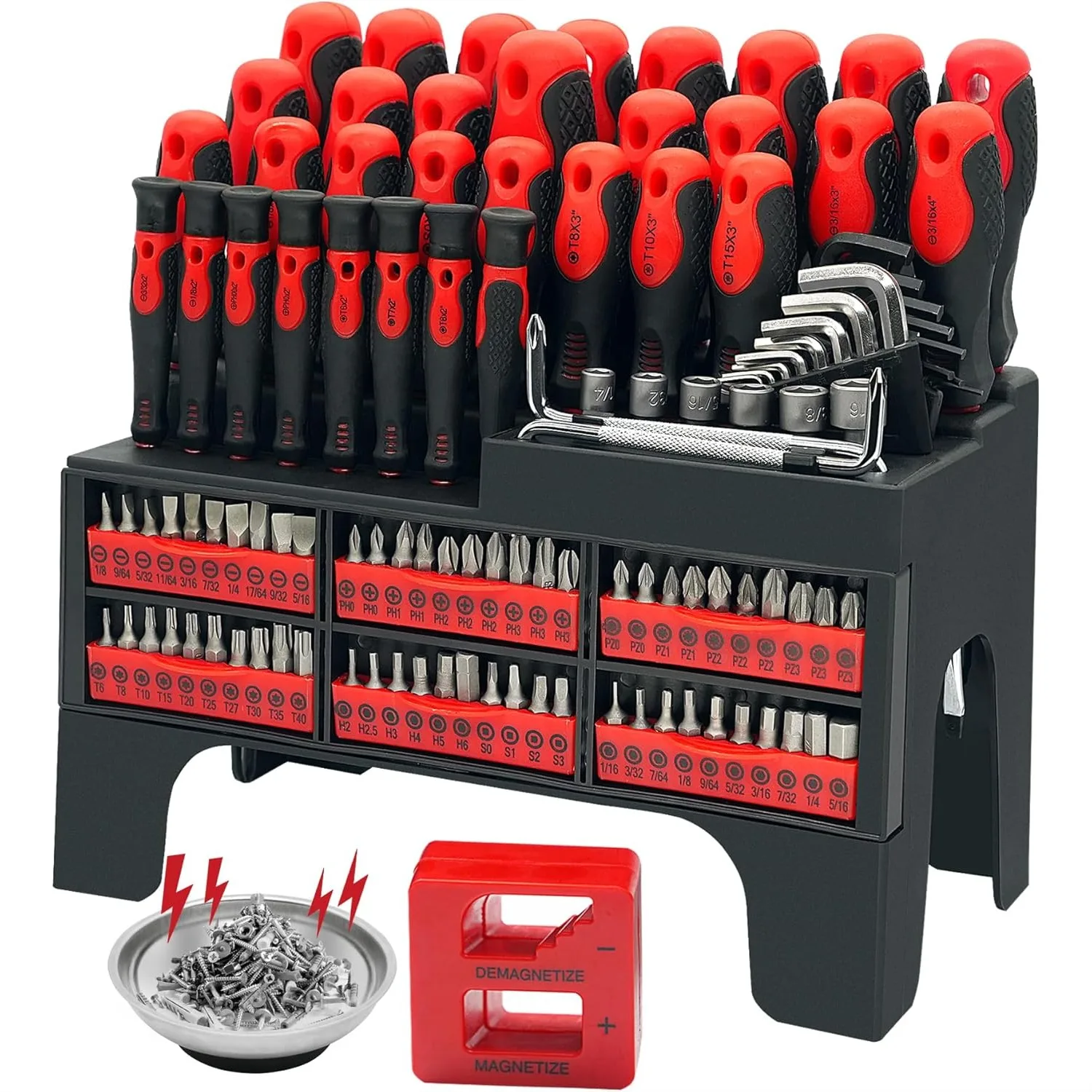 118PCS Magnetic Screwdriver Set with Plastic Racking, Precision Screwdriver, Magnetizer Demagnetizer and Magnetic Bowl for DIY
118PCS Magnetic Screwdriver Set with Plastic Racking, Precision Screwdriver, Magnetizer Demagnetizer and Magnetic Bowl for DIY