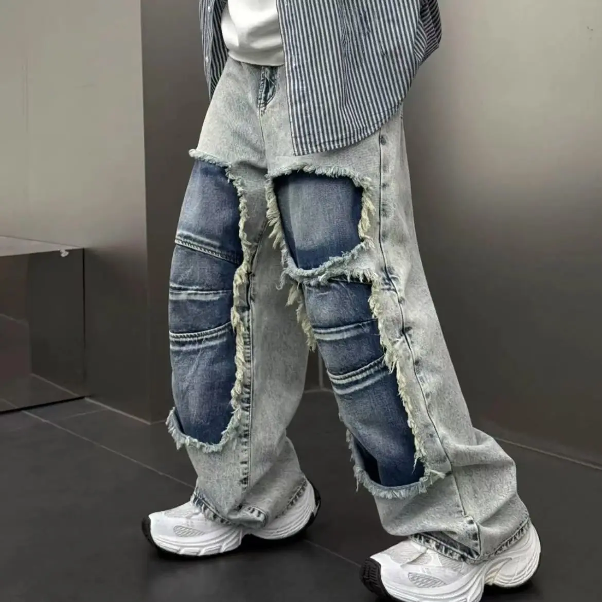 New Fashion Stitching Straight Jeans American Men's Retro High Street Pants Ripped Baggy
New Fashion Stitching Straight Jeans American Men's Retro High Street Pants Ripped Baggy