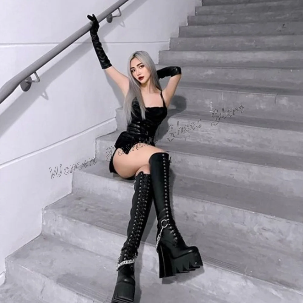 Black Platform Chain Decor Lace up Boots Side Zipper Wedges Heel High Heel Shoes for Women Heels 2024 New Zapatos Para Mujere
Black Platform Chain Decor Lace up Boots Side Zipper Wedges Heel High Heel Shoes for Women Heels 2024 New Zapatos Para Mujere