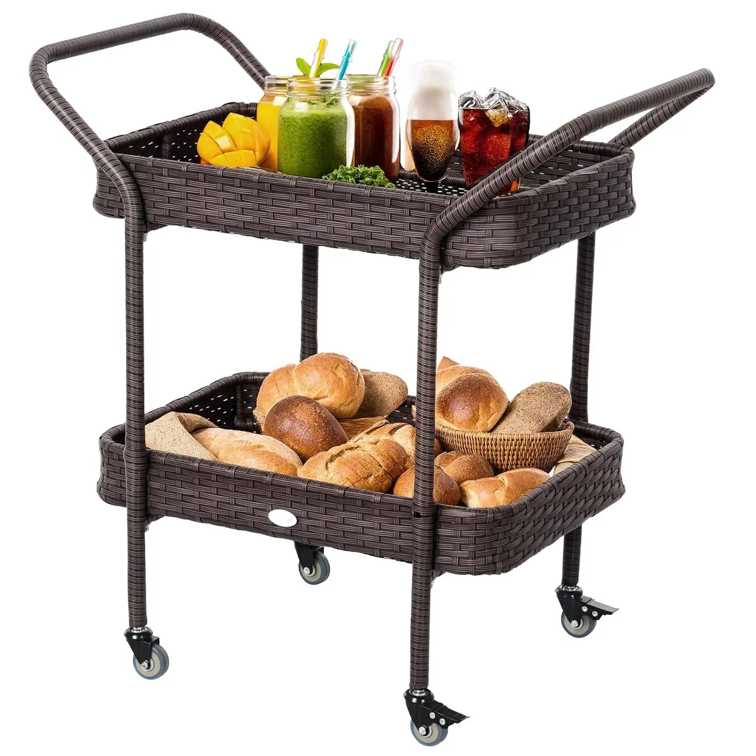 Outdoor Rattan Bar Table Kitchen Island 2-Tier Shelf Wheeled Patio Serving Cart w/ Brakes Poolside Garden Brown, Customized
Outdoor Rattan Bar Table Kitchen Island 2-Tier Shelf Wheeled Patio Serving Cart w/ Brakes Poolside Garden Brown, Customized
