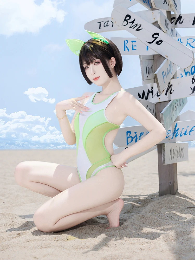 Competitive One-Piece Swimsuit Tight-Fitting Leotard Mesh Transparent Patchwork High-Cut Swimwear Backless Sexy Cute Cosplay Bea
Competitive One-Piece Swimsuit Tight-Fitting Leotard Mesh Transparent Patchwork High-Cut Swimwear Backless Sexy Cute Cosplay Bea