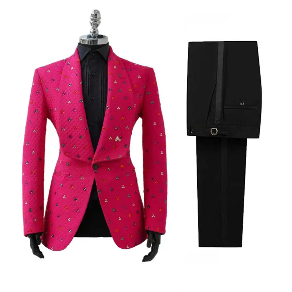 Fashion Crystals Men Suits One Button Shawl Lapel Pant Sets Loose Fit 2 Pieces Customized Formal Party Jacket
Fashion Crystals Men Suits One Button Shawl Lapel Pant Sets Loose Fit 2 Pieces Customized Formal Party Jacket