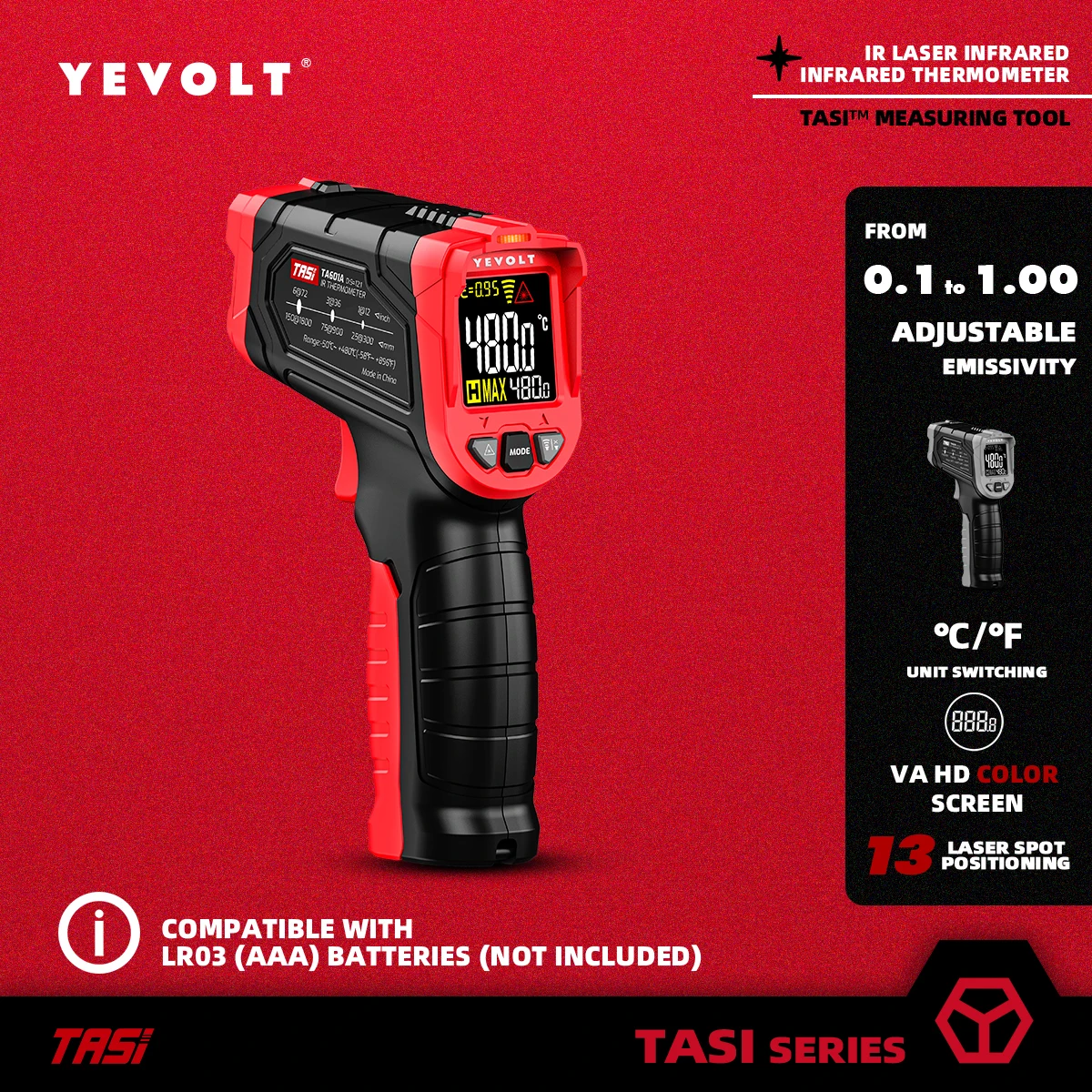 YEVOLT TA601 Series Цифровой инфракрасный термометр Ручной бесконтактный ИК-лазерный тепловой температурный пистолет Point VA HD Цветной экран
YEVOLT TA601 Series Цифровой инфракрасный термометр Ручной бесконтактный ИК-лазерный тепловой температурный пистолет Point VA HD Цветной экран