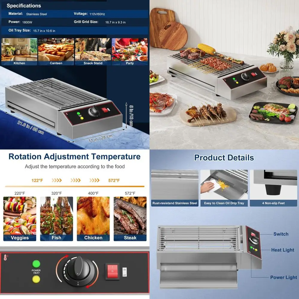 Портативный бездымный домашний гриль мощностью 1800 Вт, барбекю на столешнице из нержавеющей стали для ресторанов, дома, кемпинга и вечеринок
Портативный бездымный домашний гриль мощностью 1800 Вт, барбекю на столешнице из нержавеющей стали для ресторанов, дома, кемпинга и вечеринок