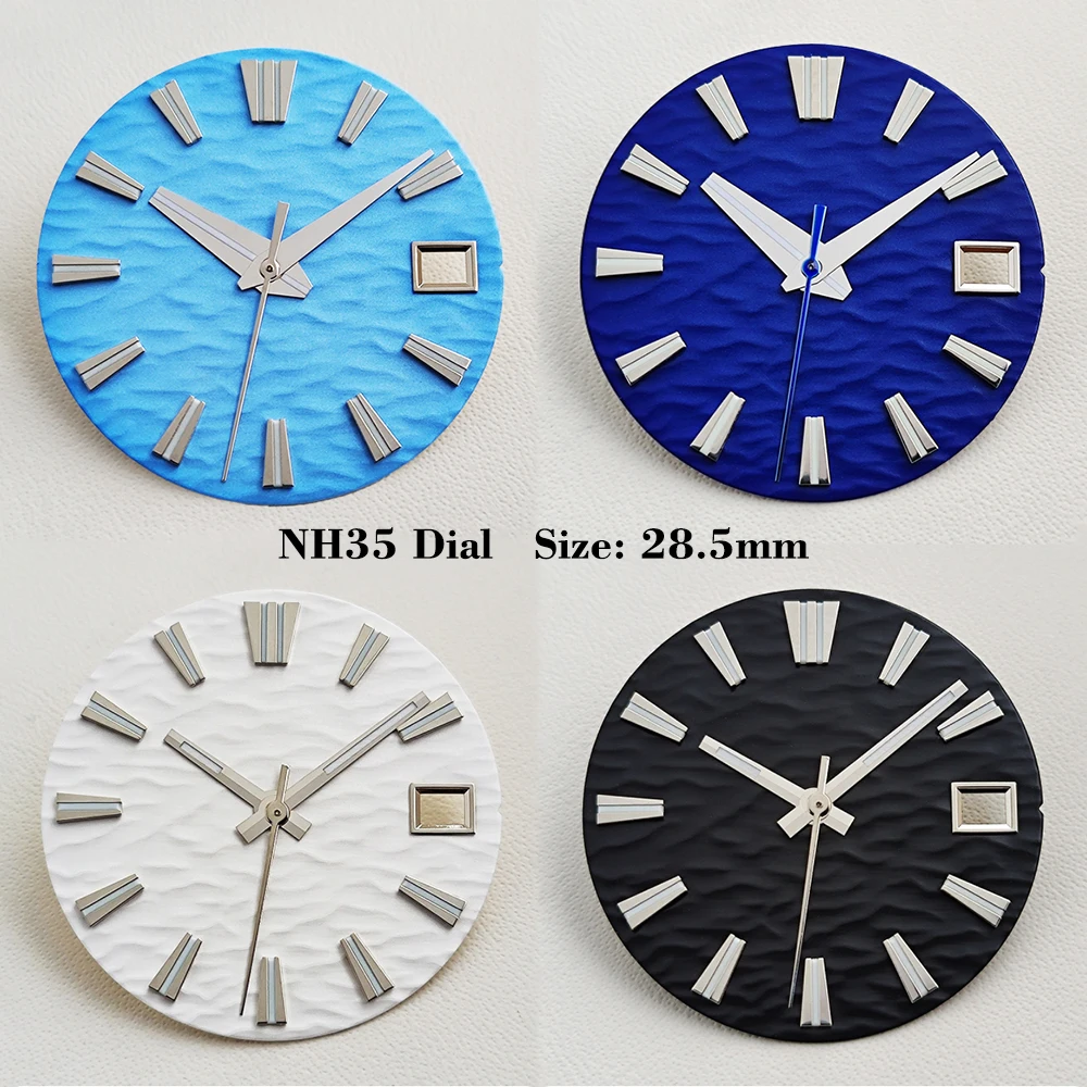 28.5mm watch dial NH35 dial ice blue Luminous dial Water Ripple texture dial face Customable logo dial Fit NH35/NH36 Movement
28.5mm watch dial NH35 dial ice blue Luminous dial Water Ripple texture dial face Customable logo dial Fit NH35/NH36 Movement