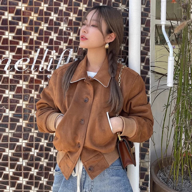 Korean Chic Autumn New Women Tops Jacket Retro Turn Down Collar Long Sleeve Single Breasted Slim Waist Short Coats Jackets
Korean Chic Autumn New Women Tops Jacket Retro Turn Down Collar Long Sleeve Single Breasted Slim Waist Short Coats Jackets
