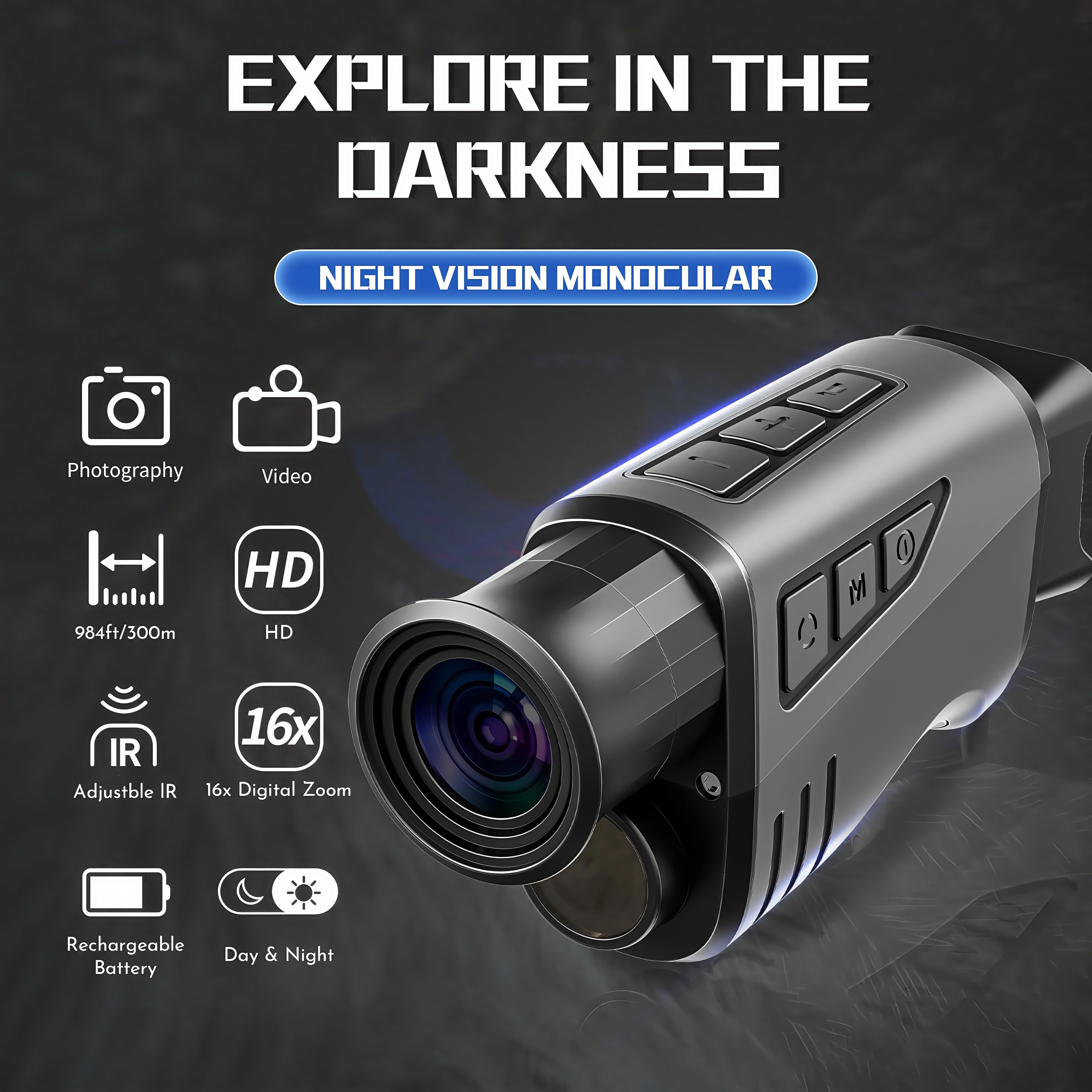 Night vision monocular telescope, equipped with a 32GB card and USB-C charging, 1.54-inch high-definition display screen, suitable for hunting, camping, wildlife observation, and security monitoring
Night vision monocular telescope, equipped with a 32GB card and USB-C charging, 1.54-inch high-definition display screen, suitable for hunting, camping, wildlife observation, and security monitoring