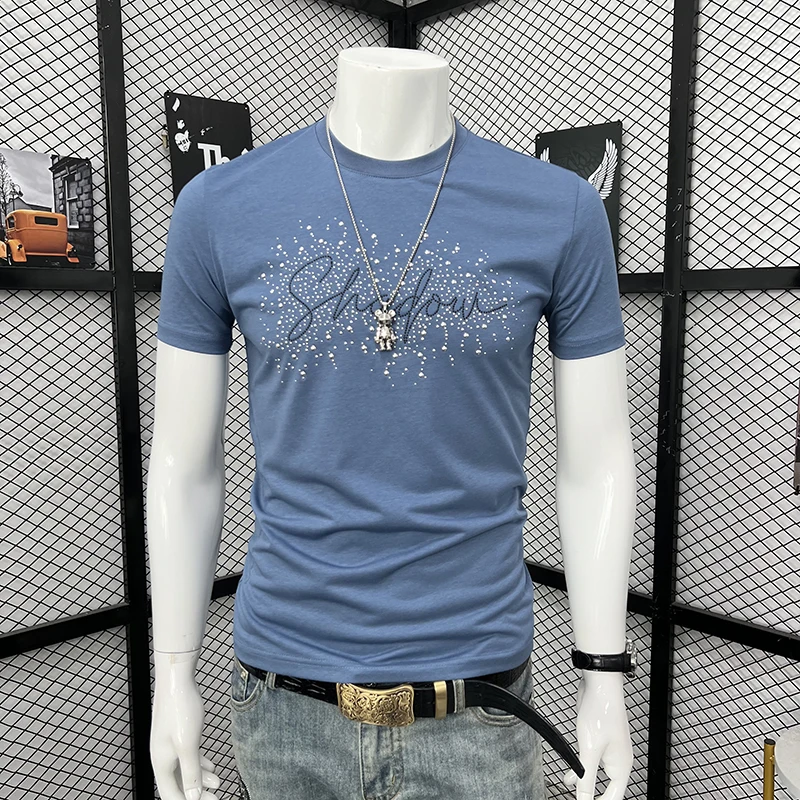 Men's Luxury T-shirt Summer New Rhinestone Art Letter Design Male Tees Fashion Daily Wear Mercerized Cotton Man Clothing M-7XL
Men's Luxury T-shirt Summer New Rhinestone Art Letter Design Male Tees Fashion Daily Wear Mercerized Cotton Man Clothing M-7XL