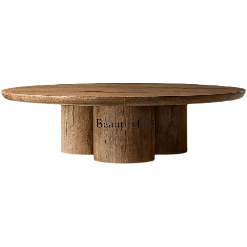 Solid wood round coffee table American retro coffee negotiation sofa table living room
Solid wood round coffee table American retro coffee negotiation sofa table living room
