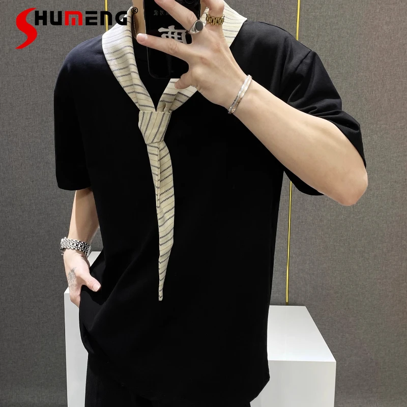 Men's 2025 Summer New Scarf Short-sleeve T-shirts Boys Niche Simple Loose Fashion Versatile Tops Male Stylish Handsome Chic Tees
Men's 2025 Summer New Scarf Short-sleeve T-shirts Boys Niche Simple Loose Fashion Versatile Tops Male Stylish Handsome Chic Tees