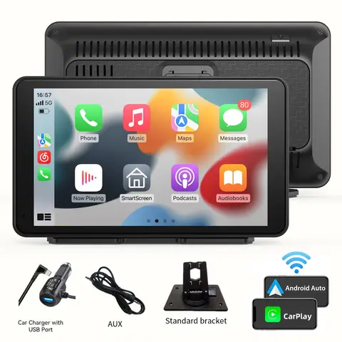 Radio con pantalla táctil de 7 pulgadas para coche compatible con Carplay y Android Auto, pantalla Carplay inalámbrica portátil para coche, receptor de Audio para coche