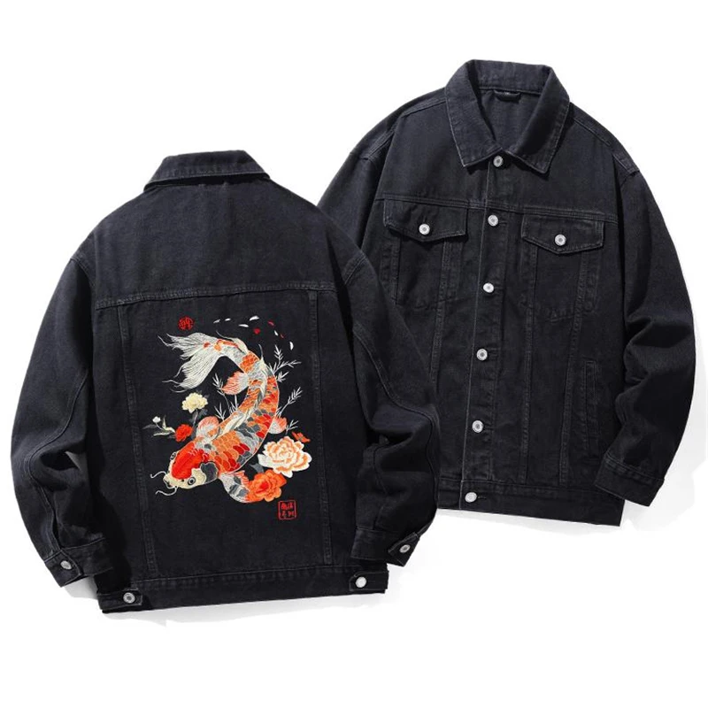 Embroidered Brocade Carp Mens Jacket Button Loose Premium Denim Autumn Quality Cotton Fluorescence Casual Trends Chamarra Hombre
Embroidered Brocade Carp Mens Jacket Button Loose Premium Denim Autumn Quality Cotton Fluorescence Casual Trends Chamarra Hombre