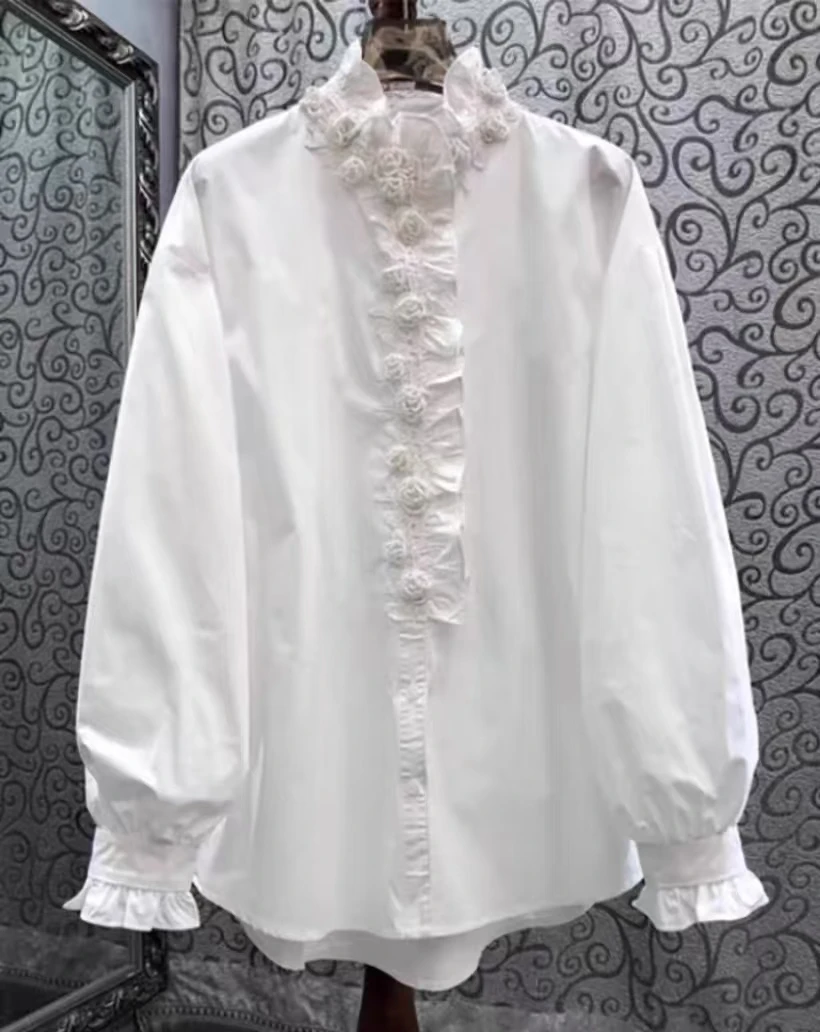 Luxury Brand Design Beading Flowers Embroidery Cotton White Black Blouses Shirts Women 2025 Fashion Long Sleeve Loose Casual Top
Luxury Brand Design Beading Flowers Embroidery Cotton White Black Blouses Shirts Women 2025 Fashion Long Sleeve Loose Casual Top