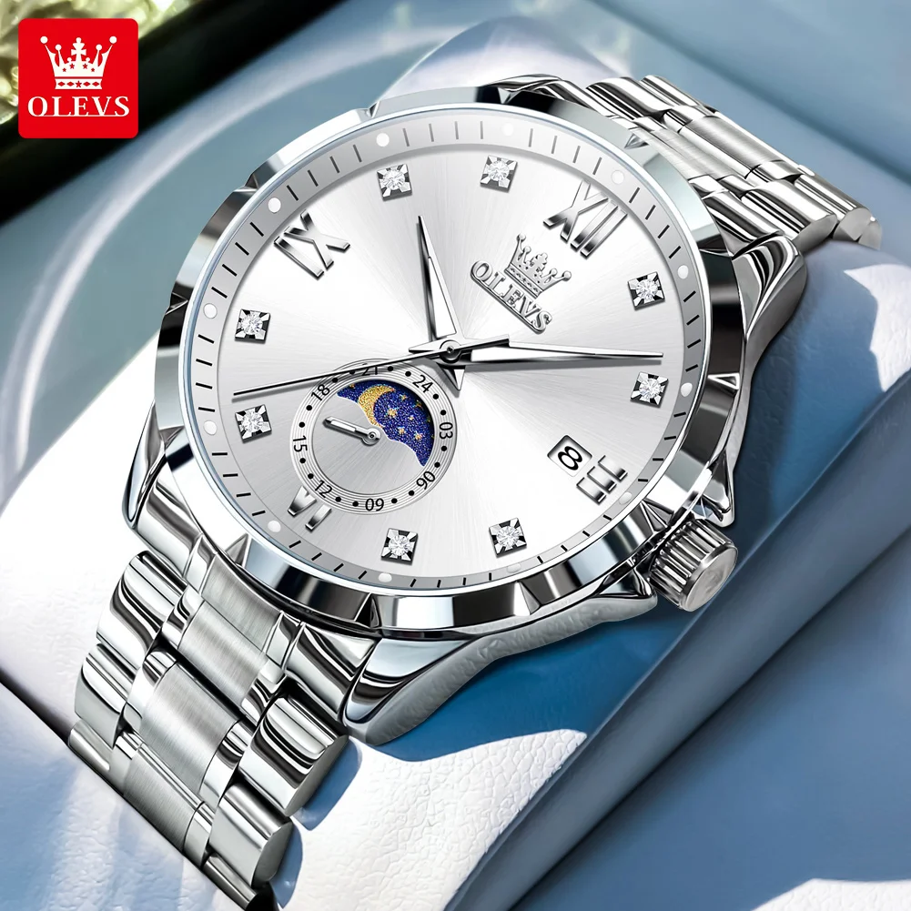 OLEVS 2956 Men Luxury Quartz Watch Fashion Original Large Moon Phase Dial Automatic Date Calendar Window Waterproof Men Watch
OLEVS 2956 Men Luxury Quartz Watch Fashion Original Large Moon Phase Dial Automatic Date Calendar Window Waterproof Men Watch
