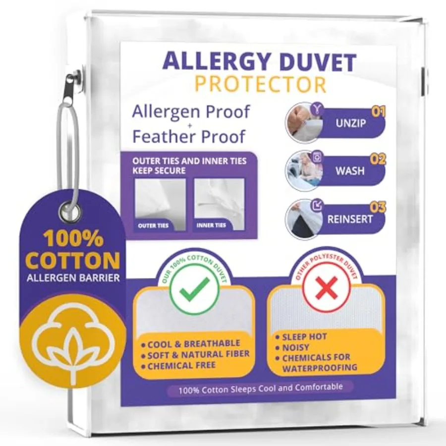 All Cotton Dust, Pet Dander, Feather, Pollen and Allergy Control Duvet Protector
All Cotton Dust, Pet Dander, Feather, Pollen and Allergy Control Duvet Protector