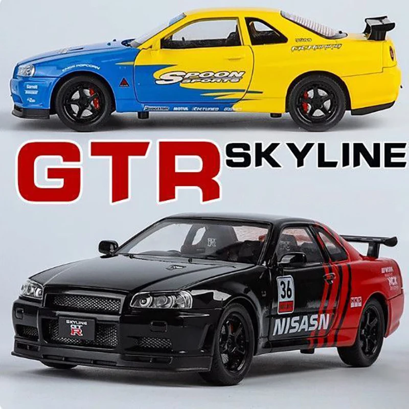 1/18 Nissan Skyline GTR R34 Modified Car Alloy Car Model Sound and Light Pull Back Children's Toy Collectibles Birthday gift
1/18 Nissan Skyline GTR R34 Modified Car Alloy Car Model Sound and Light Pull Back Children's Toy Collectibles Birthday gift